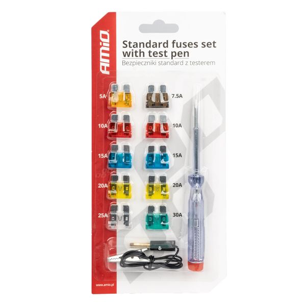 Standard car fuses set with test pen AMIO-03523 image 1