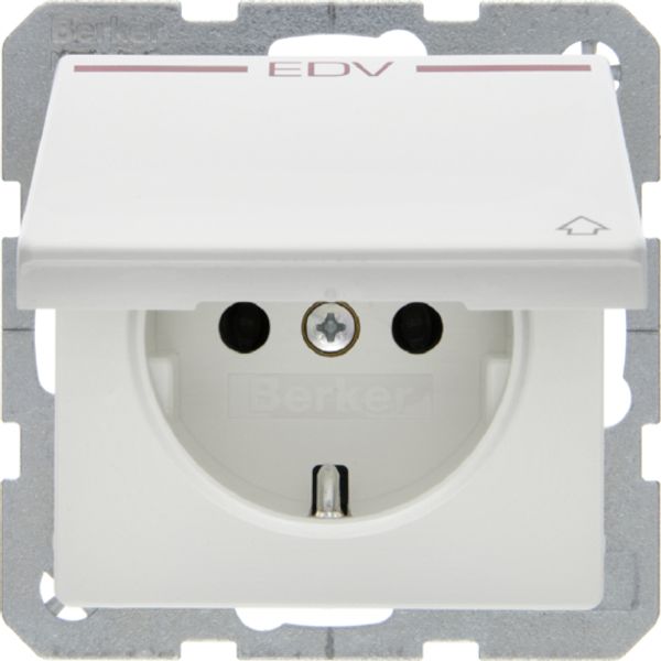 Schuko socket with cover, Q.1/Q.3 polar white, velvety image 1