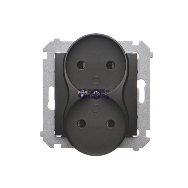 Double socket outlet without earthing, with shutters, (module), 16A, 250V, Screw, black matt image 1