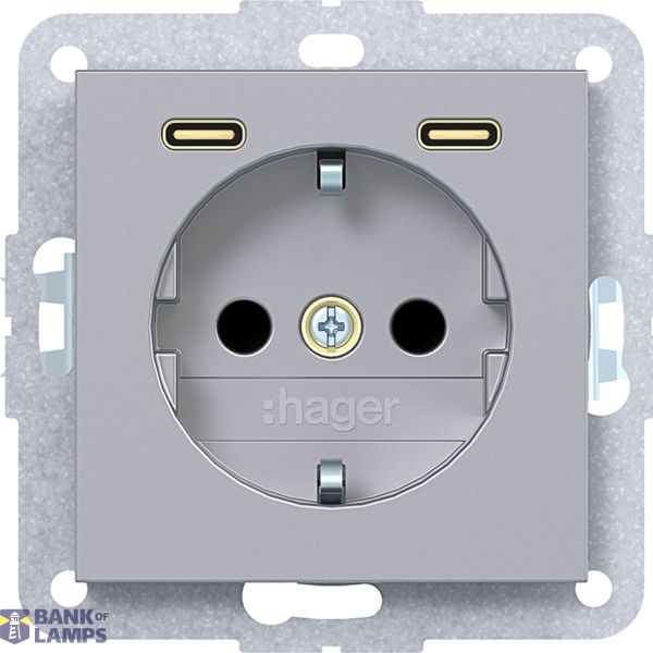 SCHUKO wall socket with earth connection, 2 x USB C (PD), A.x/C.x, titanium image 1