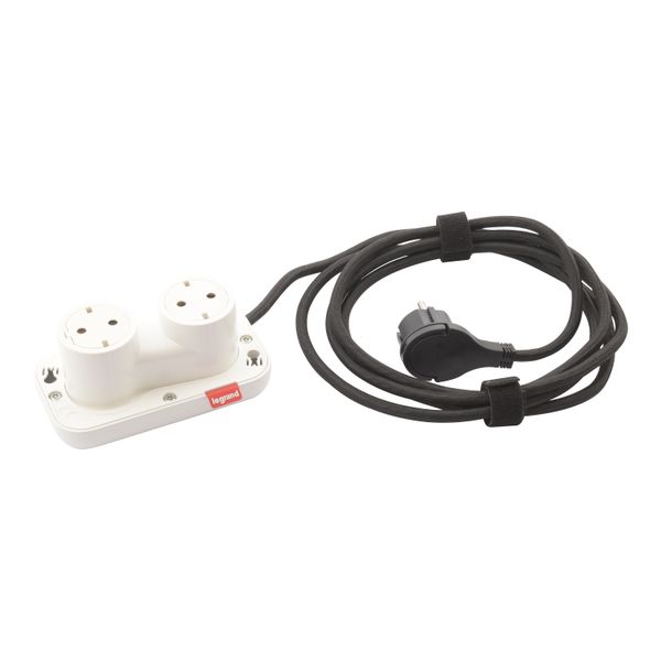 Electr On 2 gangs 2x2P+E SCH white with cord 2,5M image 1