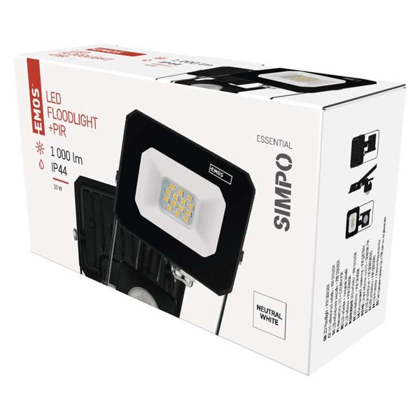 LED floodlight SIMPO with motion sensor, 10 W, black, neutral white image 1