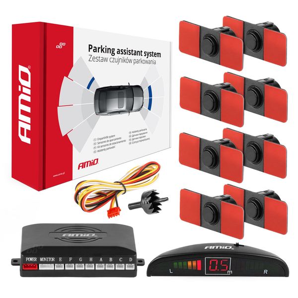 Parking assistant system LED 8 sensor black inside mount 16,5mm image 1