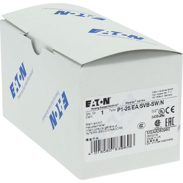 P1-25/EA/SVB-SW/N Main switch, P1, 25 A, flush mounting, 3 pole + N, STOP function, With black rotary handle and locking ring, Lockable in the 0 (Off) position image 27