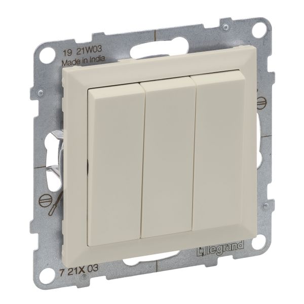 3-GANG ONE-WAY SWITCH 10AX SCREW TERMINALS IVORY image 1