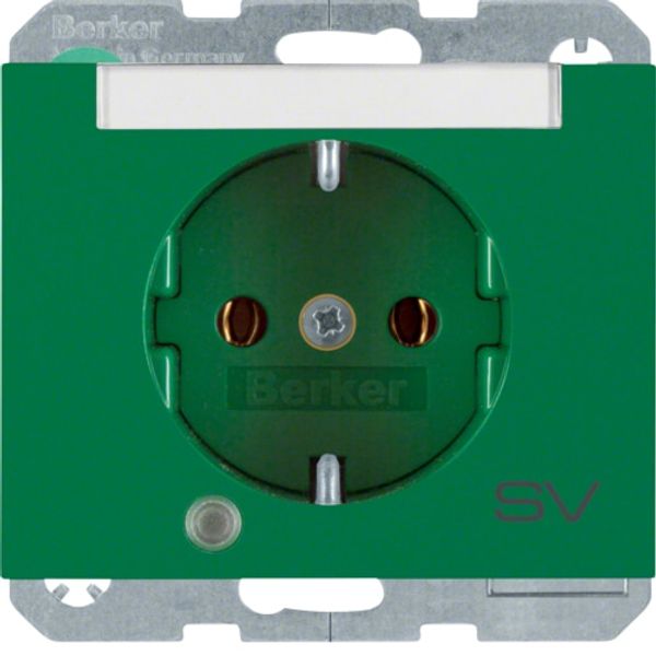 Schuko socket with LED and label holder K.1 green, glossy image 1
