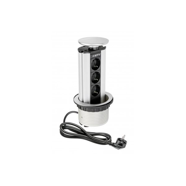 Furniture socket, Ø100 mm, 3xSHUKO, cable 1.8 m, aluminum image 1