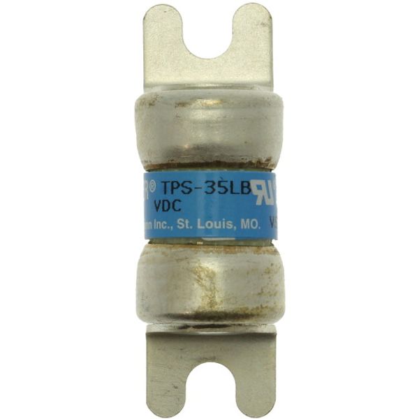 Eaton Bussmann series TPS telecommunication fuse, Vertical PCB tab, 170 Vdc, 40A, 100 kAIC, Non Indicating, Current-limiting, Non-indicating, Glass melamine tube, Silver-plated brass ferrules image 1
