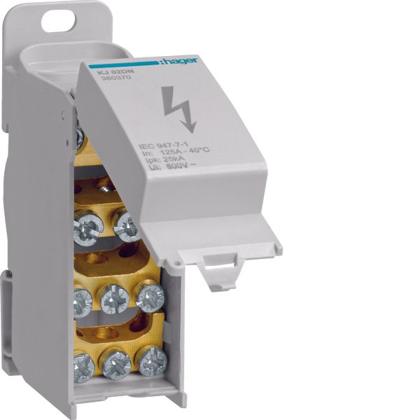 Distribution block 125A with cover, 1pole, 2x 10-35²/2x 2,5-25²/6x 1,5 image 1