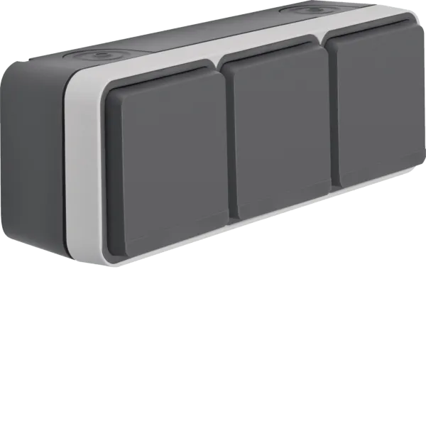 Triple socket with earthing pin and child lock, horizontal, complete, IP 55, Berker W.1, vol. gray, matte image 1