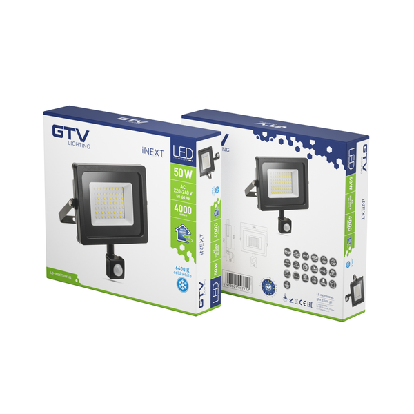 LED floodlight with motion sensor iNEXT, 50 W, 4000 lm, 6400K, AC220-240V, IP65, 120°, black image 3