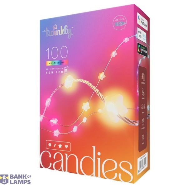 Twinkly Candies – 100 Star-shaped RGB LEDs, Clear Wire, USB-C image 1