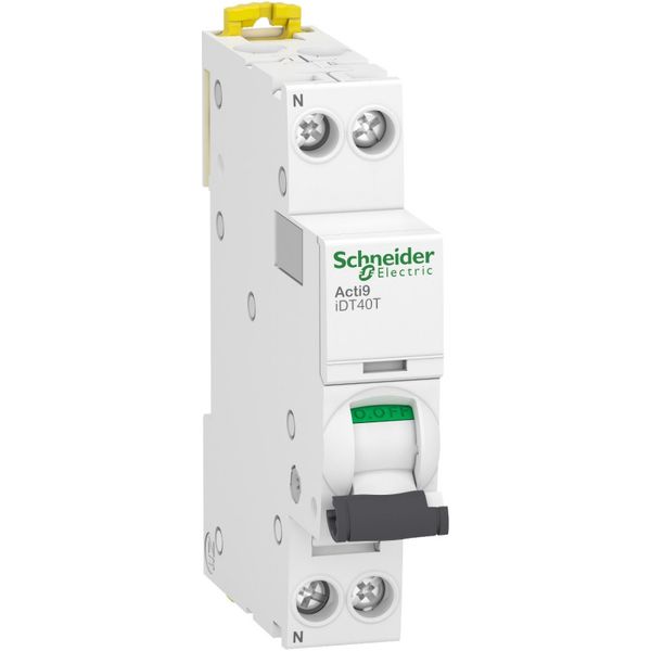 Acti9 iDT40T MCB, 1P+N Poles, 16A Curve C, 230V AC, 6 kA Breaking Capacity, MCB image 1