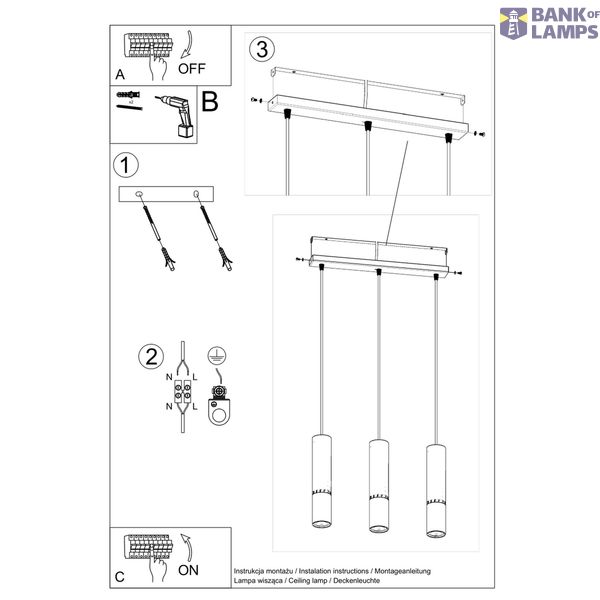 LOOPEZ 3L HANGING LAMP BLACK/GOLD GU10 3X40W IP20 image 6
