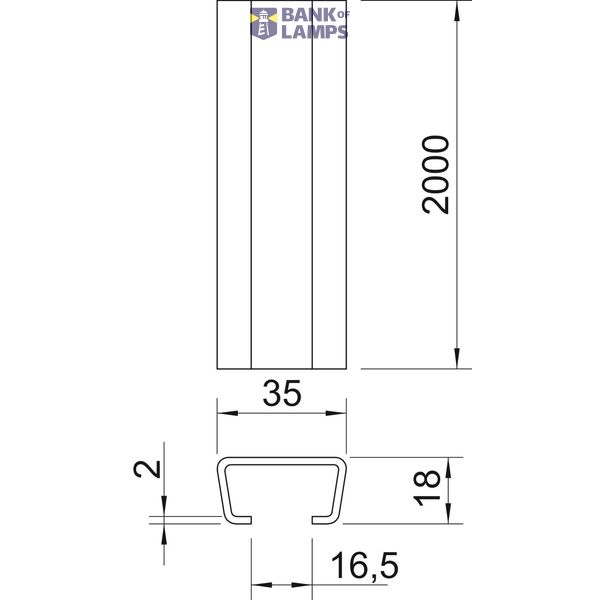 Profile rail unperforated, slot 16.5mm 2000x35x18 Stainless steel A2 1 image 2