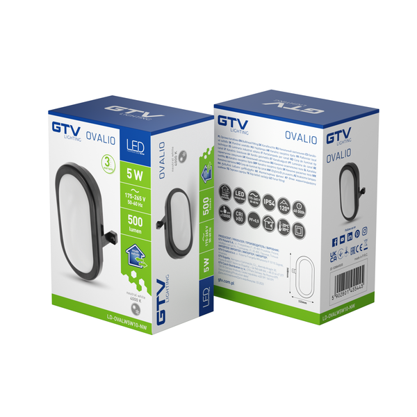 LED luminaire OVALIO, 5 W, 500 lm, IP65, AC175-265V, PF>0.5, RA>80, IP54, black image 3