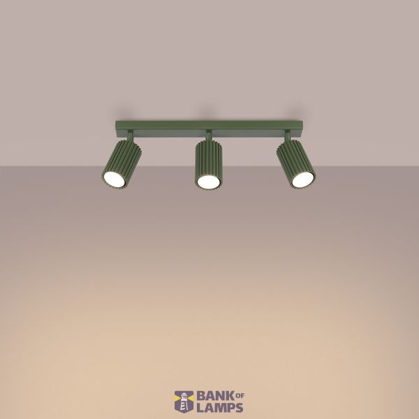 CEILING LAMP, MOVABLE SPOTLIGHTS ON A CARBON STRIP, GREEN AND OLIVE, 3XGU10 image 6