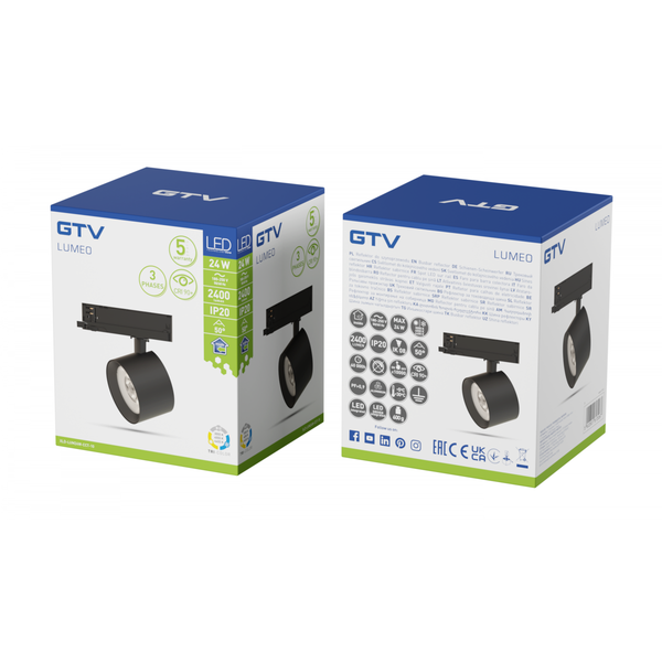 LUMEO Track Spotlight, LED, 24W, 2400lm, CCT, AC180-250V, 50°, CRI90+, black image 1