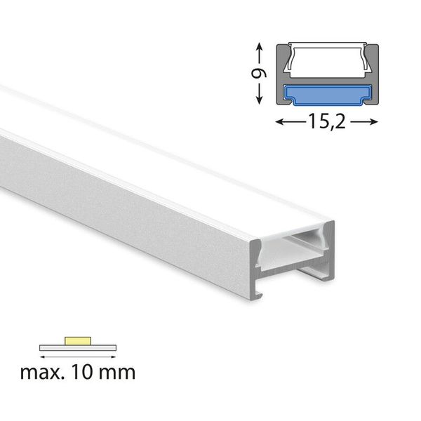 Attached aluminum profile PDA 15x9 mm, including White diffuser, 2 m image 1