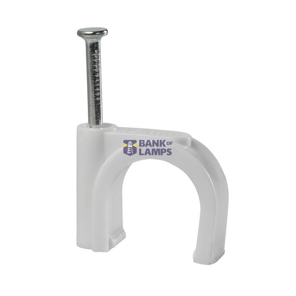 FLOP-18 cable holder with nail, round cable ⌀18mm, white, nail: 2.5x37mm image 1