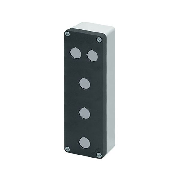 Aluminium push-button enclosure M10 85x260x65, 5 holes Ø 22, with cable entry image 1