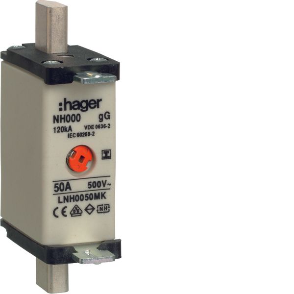 NH000-Fuse-link 50A 500V gG twin-Indicator insulated gripping lugs image 1