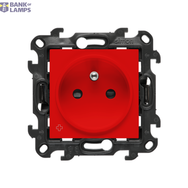 Socket outlet with earthing and shutters, Push In system, (module), Simon 24, IP20, 16A, anibacterial red image 1