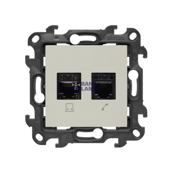 SOON ON SALE, Computer socket RJ45 category 5e + telephone socket RJ12, (module), Simon 24, IP20, cashmere image 1
