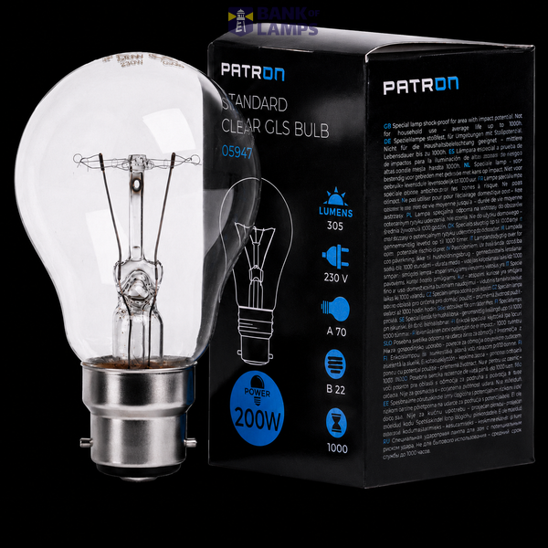 Incandescent Bulb 200W GLS Clear B22 A70 image 1