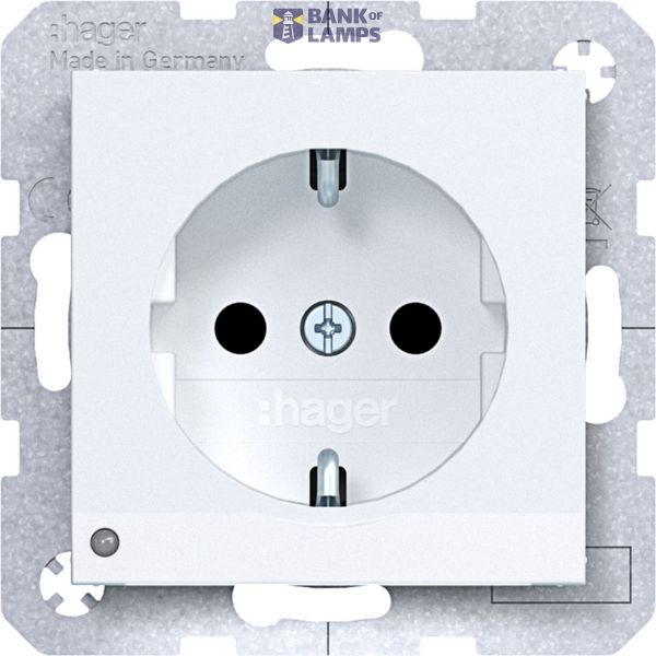 SCHUKO wall socket, orient. LED, screw terminals, A.x/C.x, matte white image 1