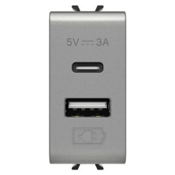 USB CHARGER - A+C TYPE - 3A - TITANIUM - 1 MODULE - CHORUSMART image 1