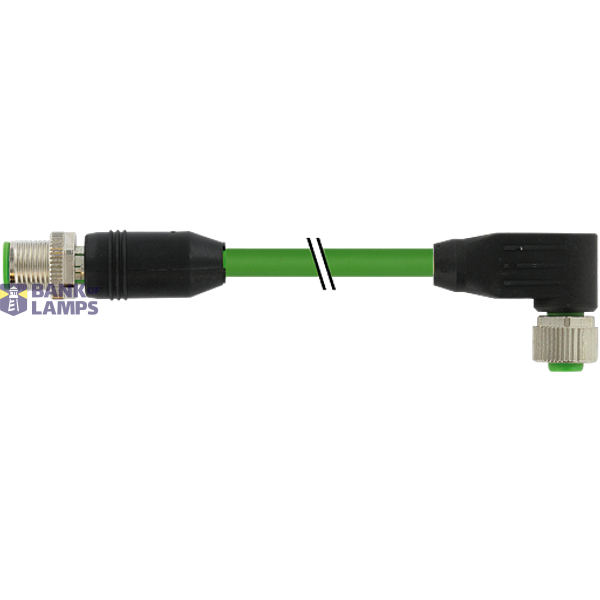 M12 male 0° / M12 female 90° D-cod. shielded PUR 1x4xAWG22 gn 10m image 2