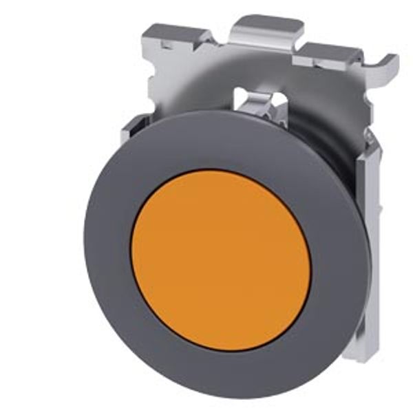 Pushbutton, 30 mm, round, metal, matte, flat, amber, momentary contact image 1