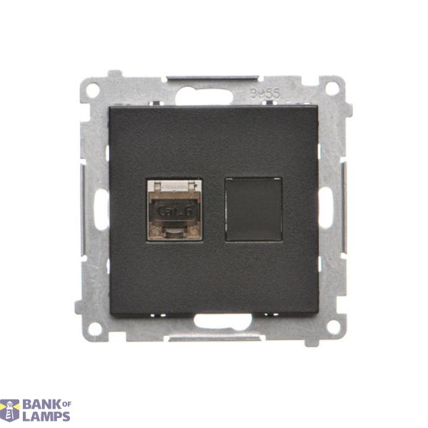 Single shielded computer socket RJ45 category 6 with anti-dust cover, black matt image 1