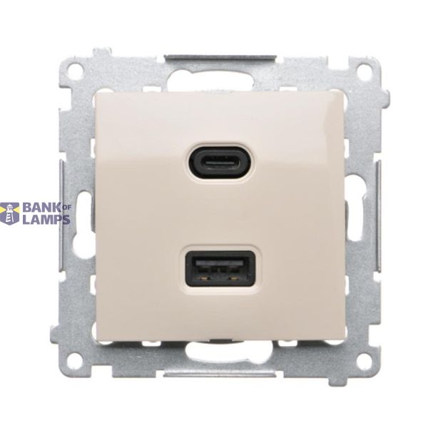 Double USB charger, C+A, cream white/electro white, 30W image 1