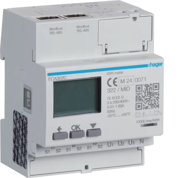 cv ECA302C Energy meter 3-phase for transformer ratio 1A or 5A, 4M, image 1