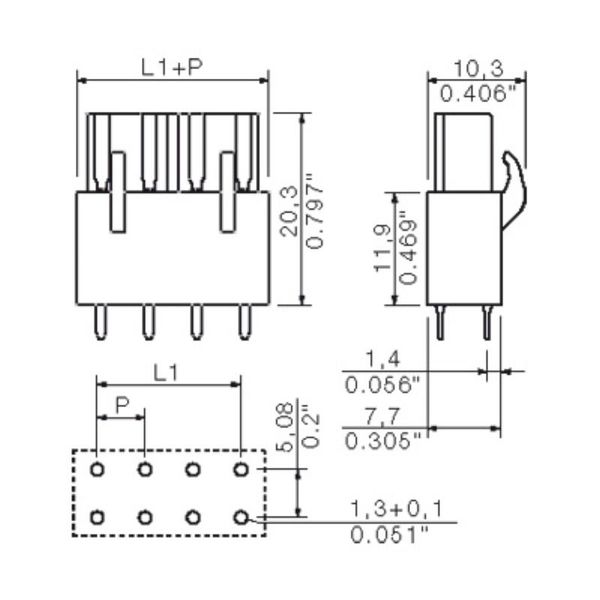 PCB plug-in connector, female header, closed side, THT solder connection, 5.08 mm, Number of poles: 4, 180°, Solder pin length (l): 3.2 mm, tinned, orange, Box image 1