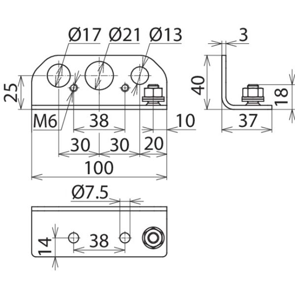 Angle bracket StSt with connection bolt M8 and bores D 13/21/17mm image 2