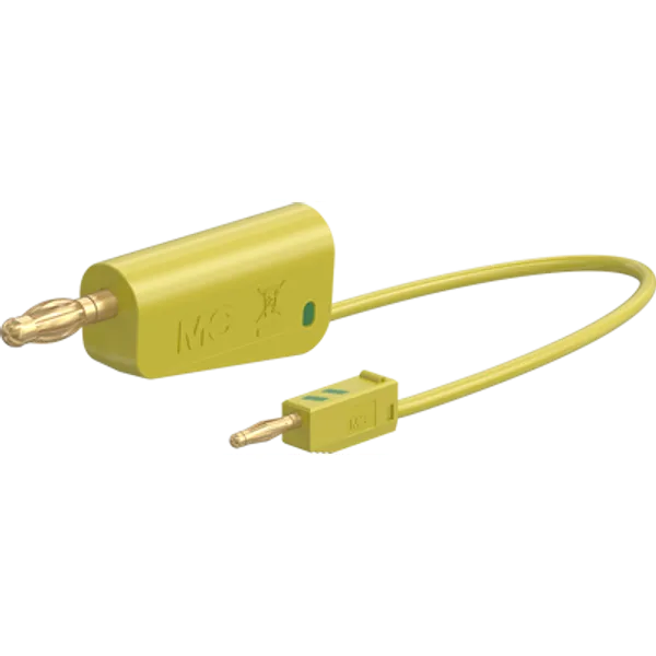 Measuring lead with (2 mm lamella plug, straight) to (4 mm lamella plug, straight), 0.15 m, green/yellow, PVC, 0.5 mm², 64.1060-01520 image 1