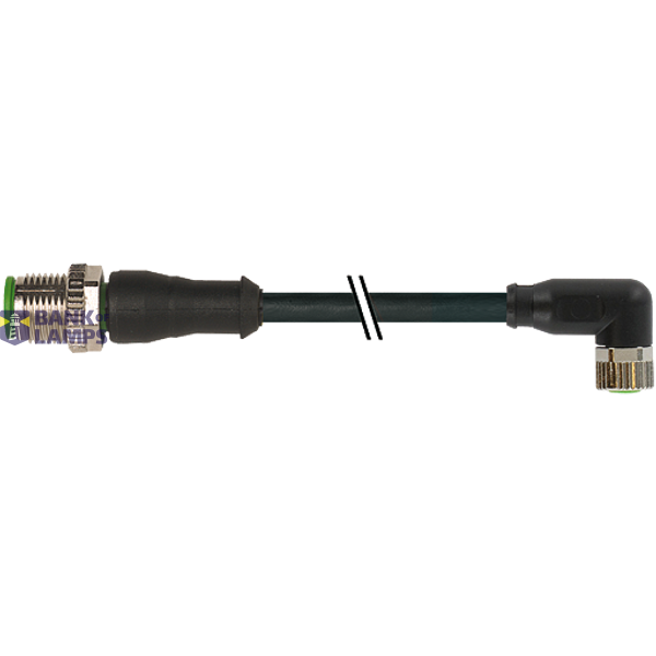 M12 male 0° / M8 female 90° A-cod. shielded PUR 3x0.34 bk  8.0m image 1
