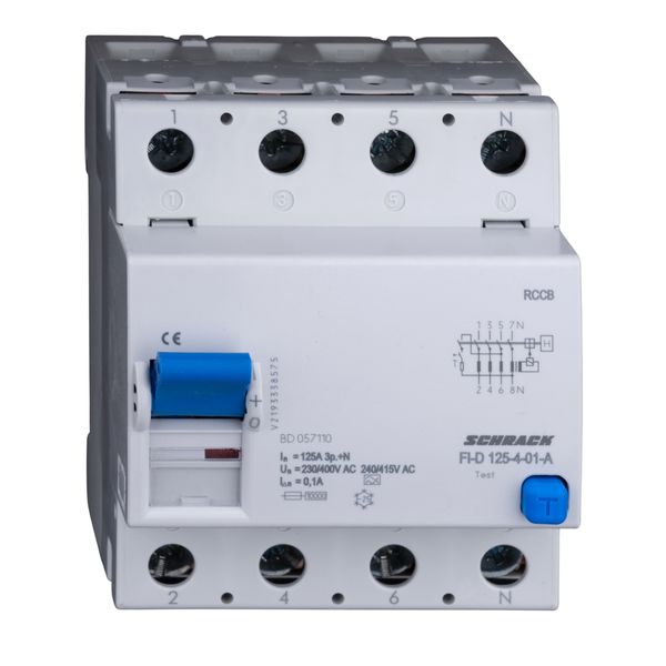 Residual current curcuit breaker 125A, 4-pole, 100mA, type A image 1