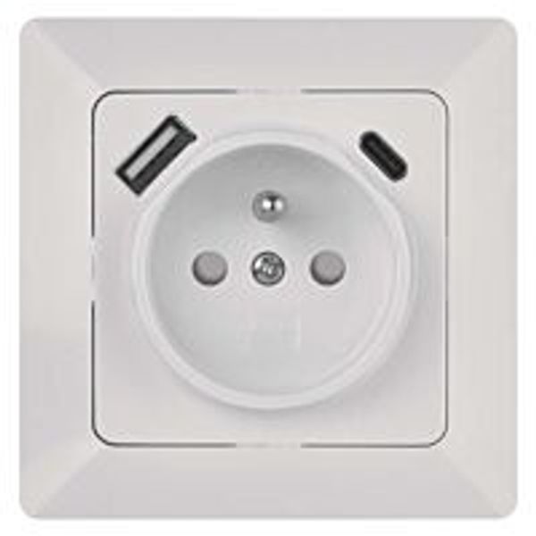 EMOS Built-in socket A6000.4 1xround 250V/16A + USB A + USB C IP20 white image 1