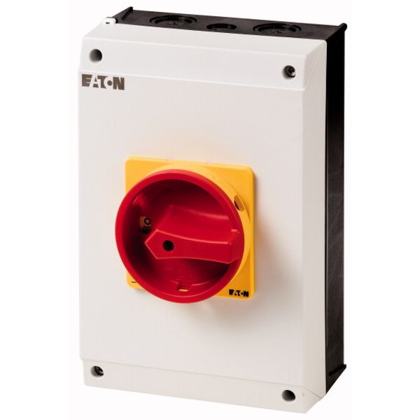 T5B-4-8343/I4/SVB Main switch, T5B, 63 A, surface mounting, 4 contact unit(s), 7-pole, Emergency switching off function, With red rotary handle and yellow locking ring image 1