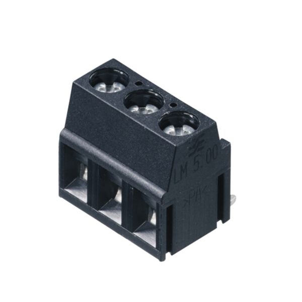 Printed circuit board terminals, 5.00 mm, Number of poles: 3, 180°, Solder pin length (l): 3.5 mm, tinned, black, Clamping yoke connection, Clamping range, max. : 2.5 mm², Box image 1