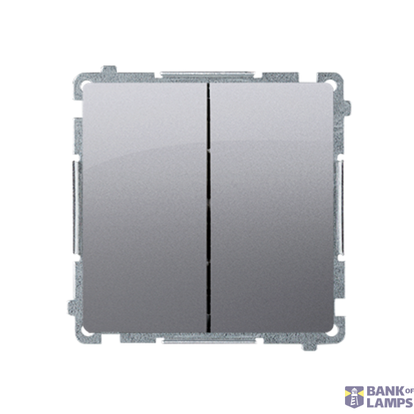 Double two-way switch without pictogram, (module), 10AX, Screw, Inox, metallized image 1