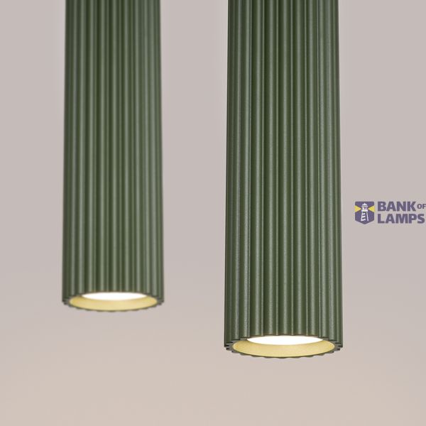 HANGING LAMP WITH TWO HANGS AND GREEN GROOVED LAMPSHADES, CARBON SERIES image 4