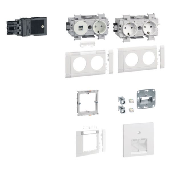SET 1 workstation with 3 Std+USB-Charger 15W 2xRJ45 Cat.6A front latch end vw image 1