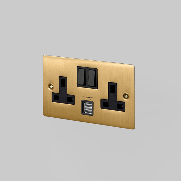 2G UK PLUG SOCKET / USB / BRASS image 1