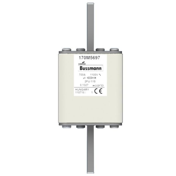 Fuse-link, high speed, 900 A, AC 1000 V, size 2, 61 x 77 x 160 mm, aR, IEC, UL image 1