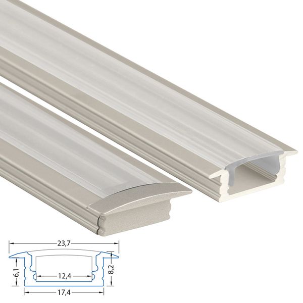 VS built-in aluminum profile, 24x8 mm, clear diffuser, complete, 2 m image 1